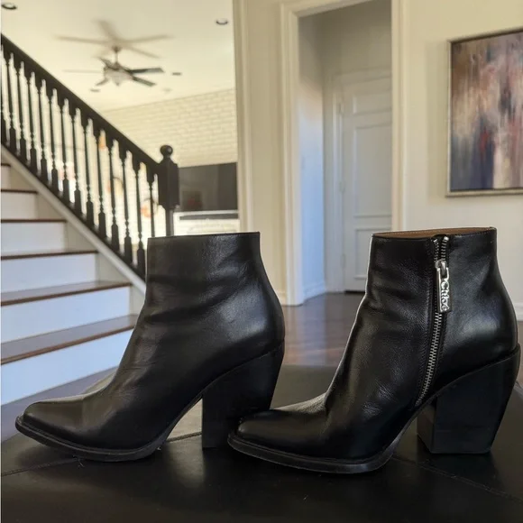 Chloe Black Leather Ankle Booties - Subtly Western - Size 39.5